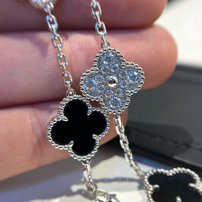 [Perla Lux]CLOVER 5 MOTIF ONYXS DIAMOND BRACELET SILVER