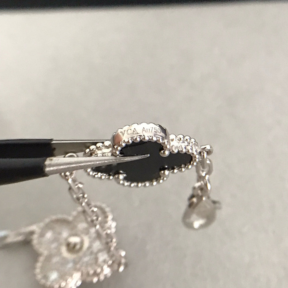 [Perla Lux]CLOVER 5 MOTIF ONYXS DIAMOND BRACELET SILVER