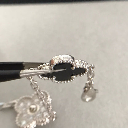 [Perla Lux]CLOVER 5 MOTIF ONYXS DIAMOND BRACELET SILVER