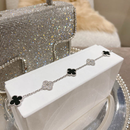 [Perla Lux]CLOVER 5 MOTIF ONYXS DIAMOND BRACELET SILVER