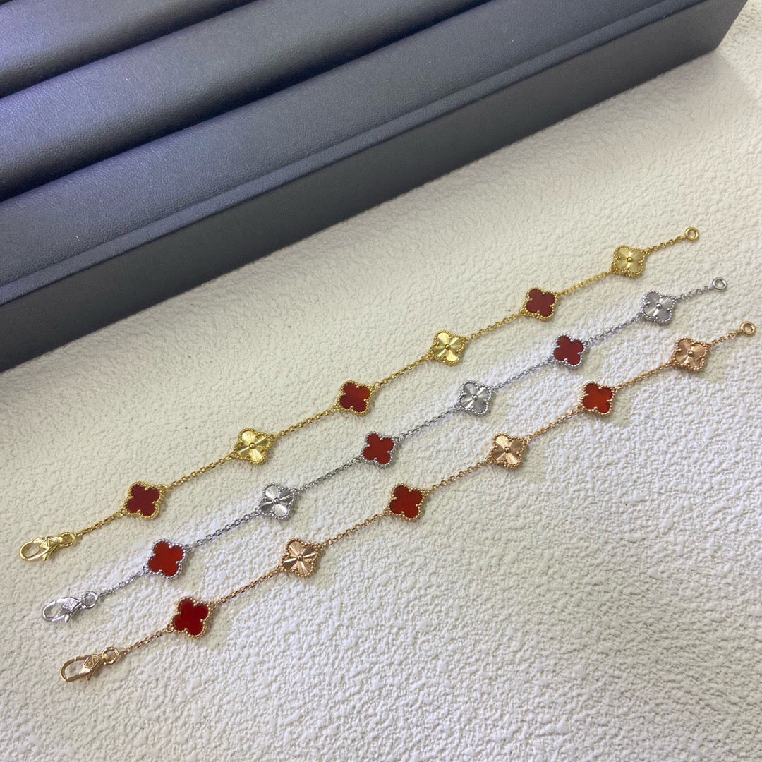 [Perla Lux]CLOVER 6 MOTIF RED AGATE LASER BRACELET