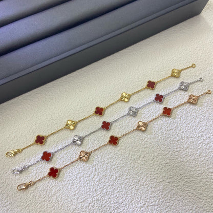 [Perla Lux]CLOVER 6 MOTIF RED AGATE LASER BRACELET