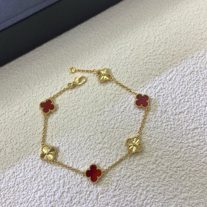 [Perla Lux]CLOVER 6 MOTIF RED AGATE LASER BRACELET