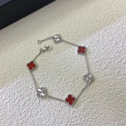 [Perla Lux]CLOVER 6 MOTIF RED AGATE LASER BRACELET