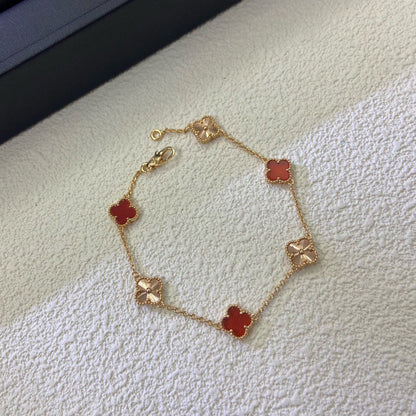 [Perla Lux]CLOVER 6 MOTIF RED AGATE LASER BRACELET