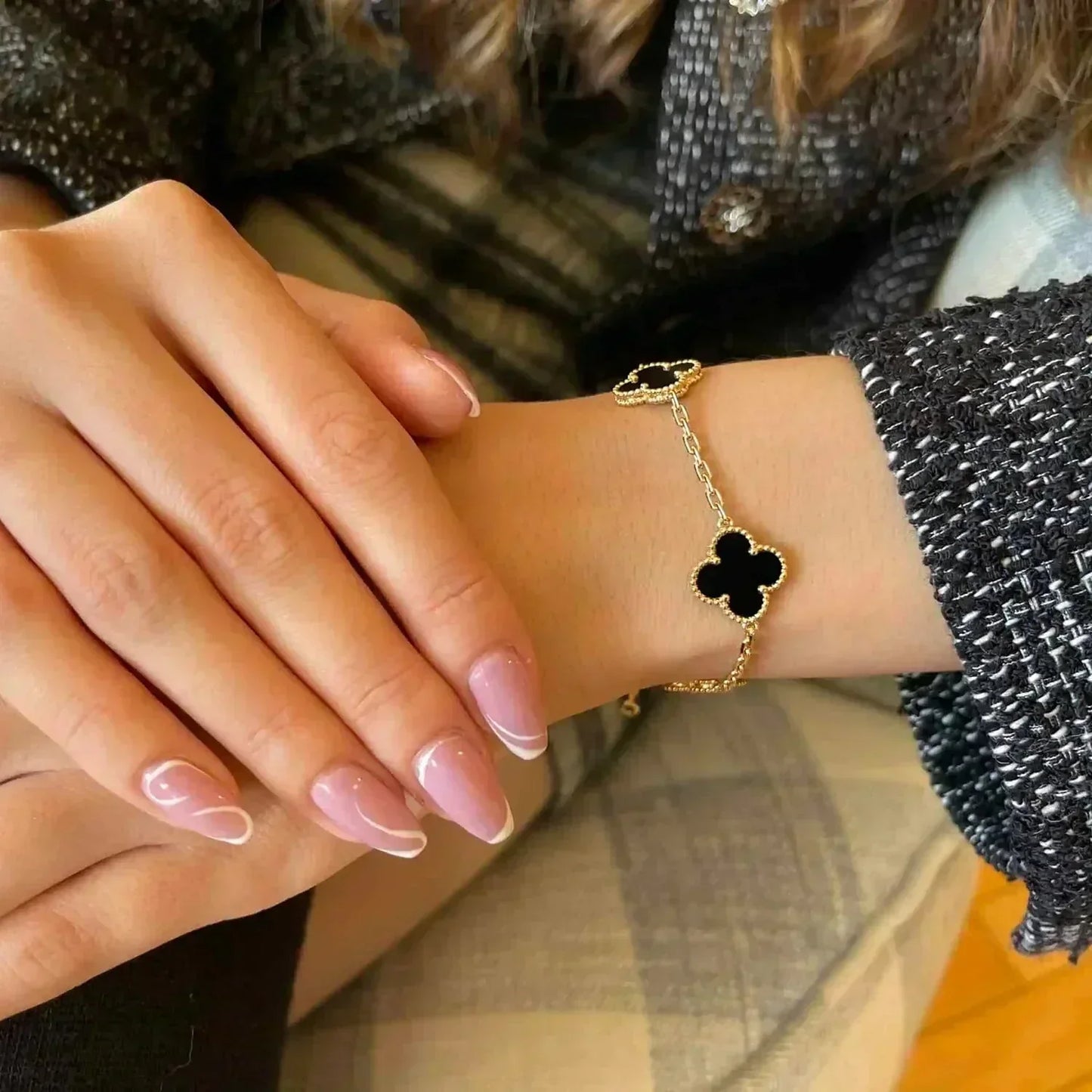 [Perla Lux]CLOVER  5 MOTIFS BLACK ONYX BRACELET