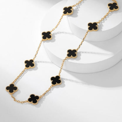 [Perla Lux]CLOVERS THE 10-MOTIFS ONYX NECKLACE