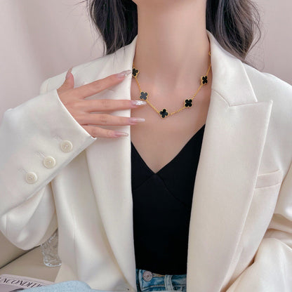 [Perla Lux]CLOVERS THE 10-MOTIFS ONYX NECKLACE