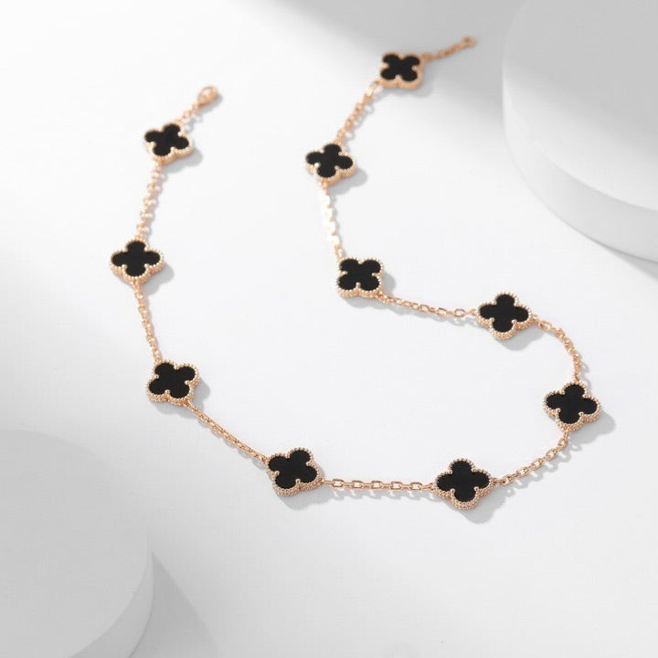 [Perla Lux]CLOVERS THE 10-MOTIFS ONYX NECKLACE