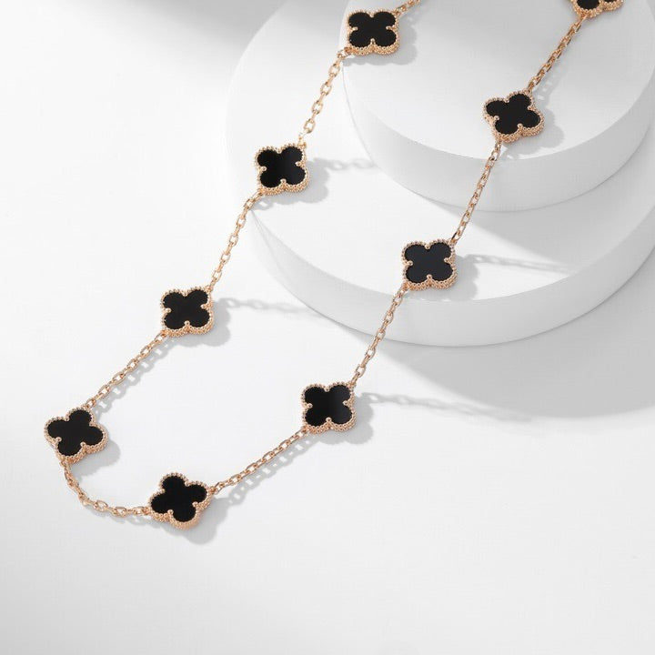 [Perla Lux]CLOVERS THE 10-MOTIFS ONYX NECKLACE