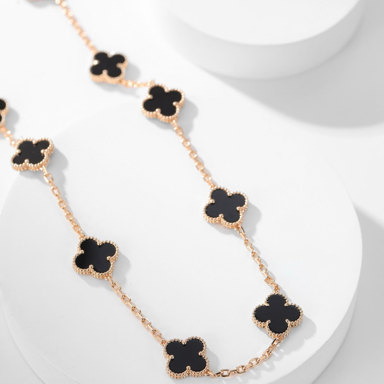 [Perla Lux]CLOVERS THE 10-MOTIFS ONYX NECKLACE
