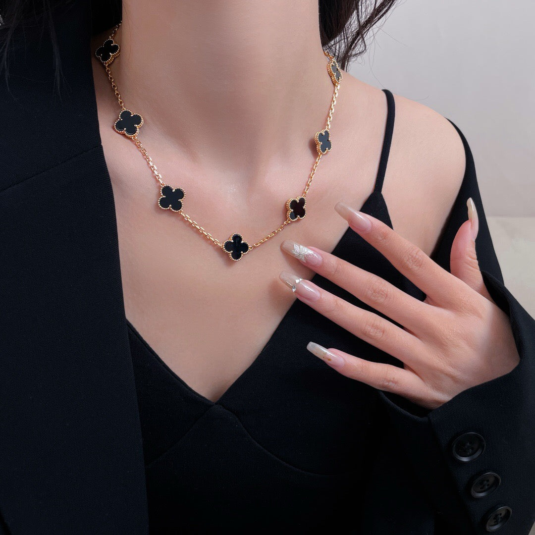 [Perla Lux]CLOVERS THE 10-MOTIFS ONYX NECKLACE