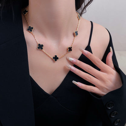 [Perla Lux]CLOVERS THE 10-MOTIFS ONYX NECKLACE