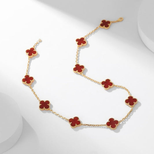 [Perla Lux]CLOVERS THE  10-MOTIFS CARNELIAN NECKLACE
