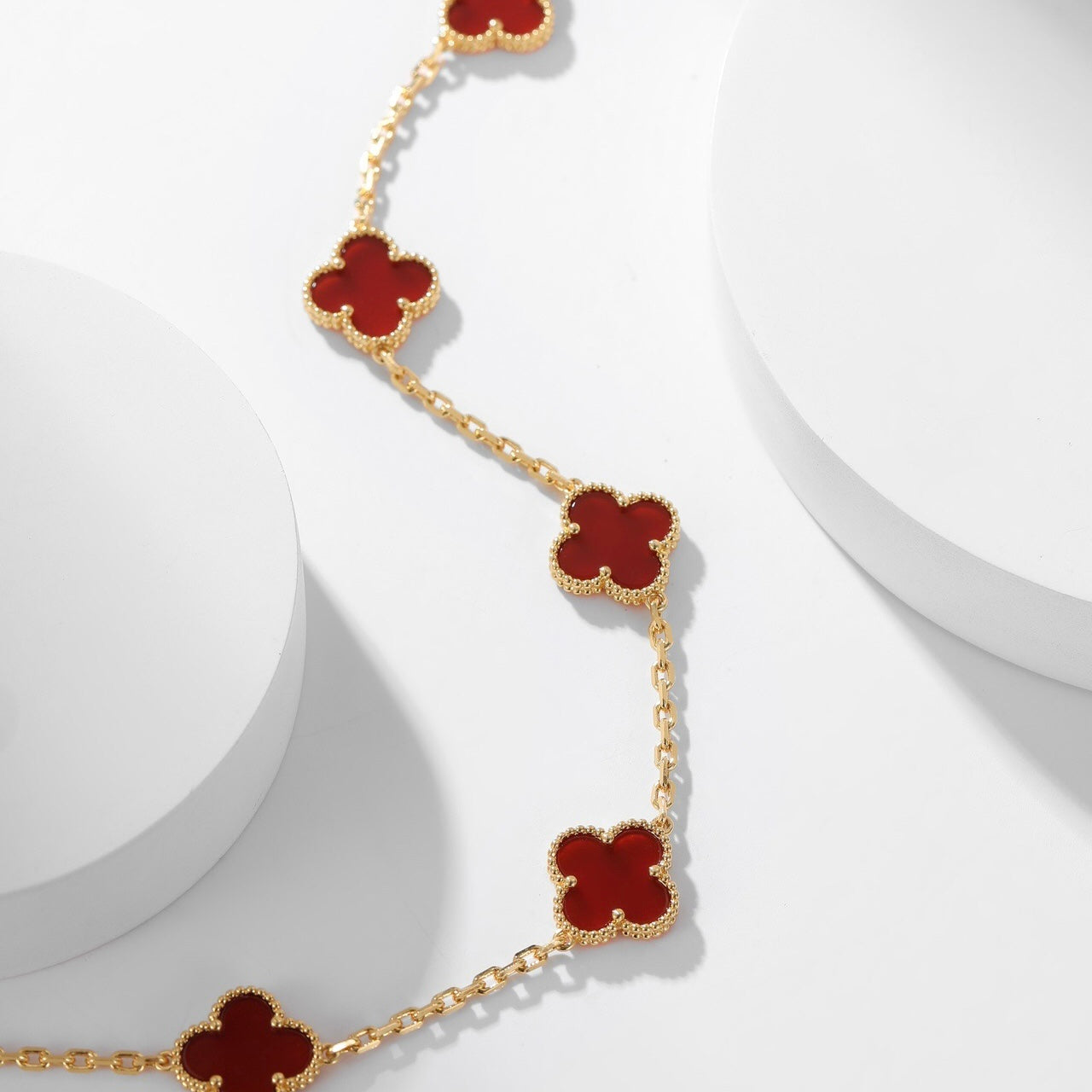 [Perla Lux]CLOVERS THE  10-MOTIFS CARNELIAN NECKLACE