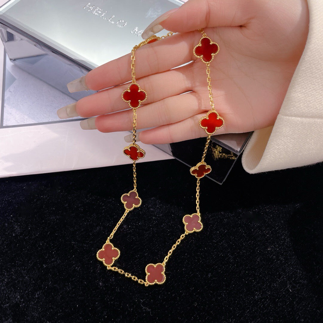 [Perla Lux]CLOVERS THE  10-MOTIFS CARNELIAN NECKLACE