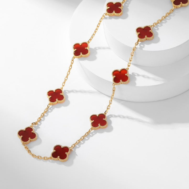 [Perla Lux]CLOVERS THE  10-MOTIFS CARNELIAN NECKLACE