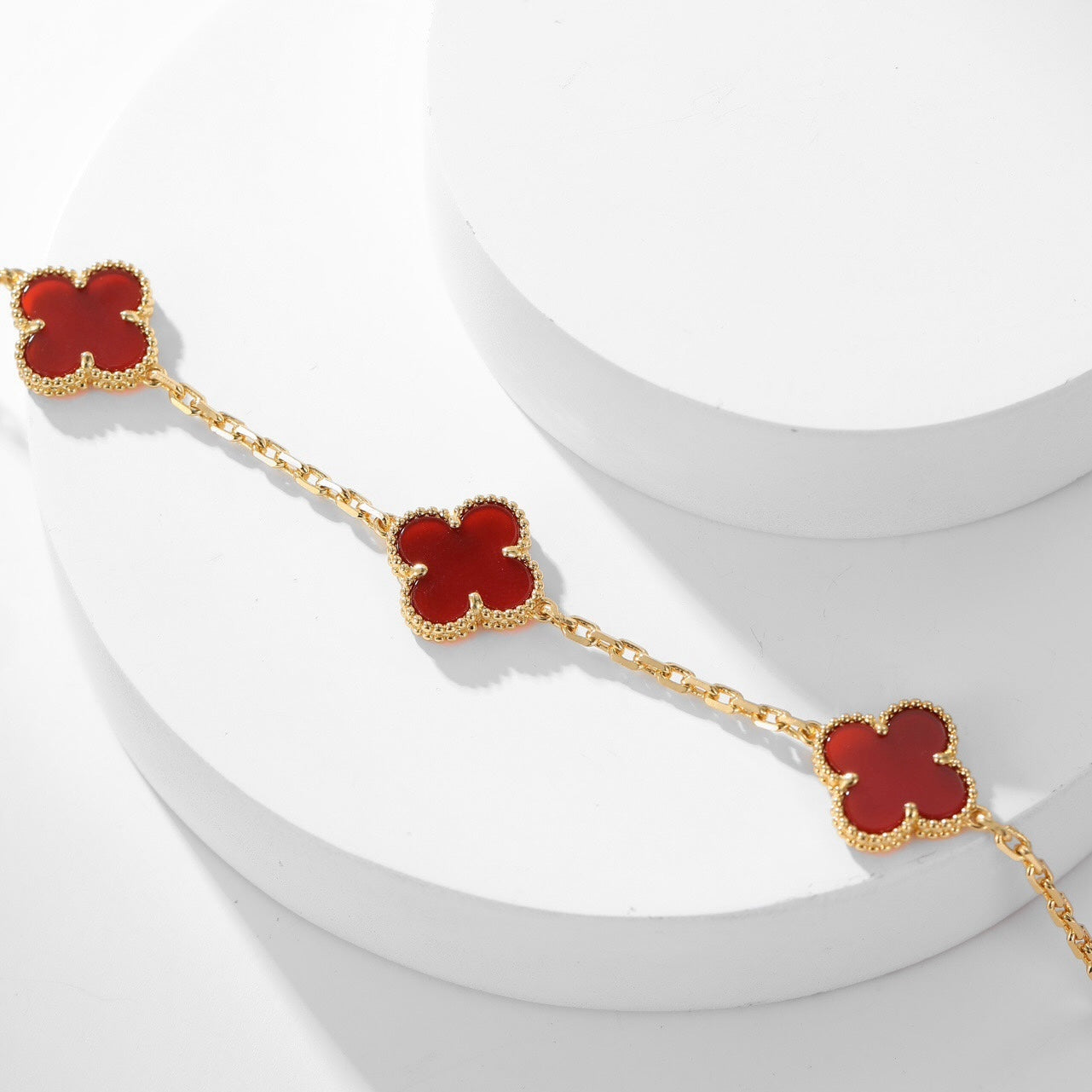 [Perla Lux]CLOVERS THE  10-MOTIFS CARNELIAN NECKLACE