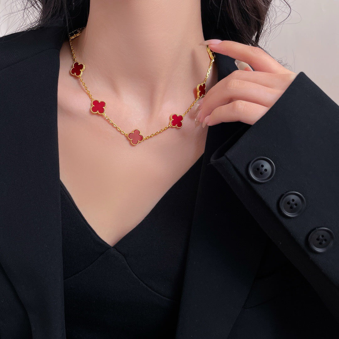 [Perla Lux]CLOVERS THE  10-MOTIFS CARNELIAN NECKLACE