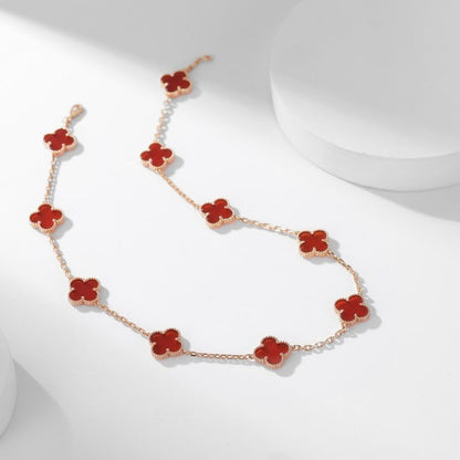 [Perla Lux]CLOVERS THE  10-MOTIFS CARNELIAN NECKLACE