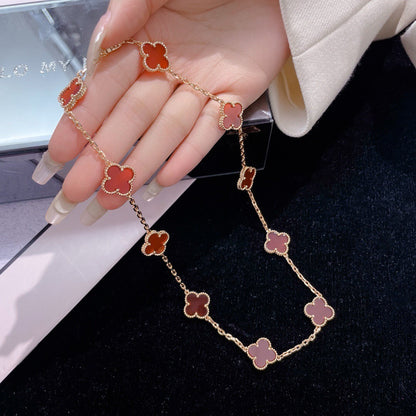 [Perla Lux]CLOVERS THE  10-MOTIFS CARNELIAN NECKLACE