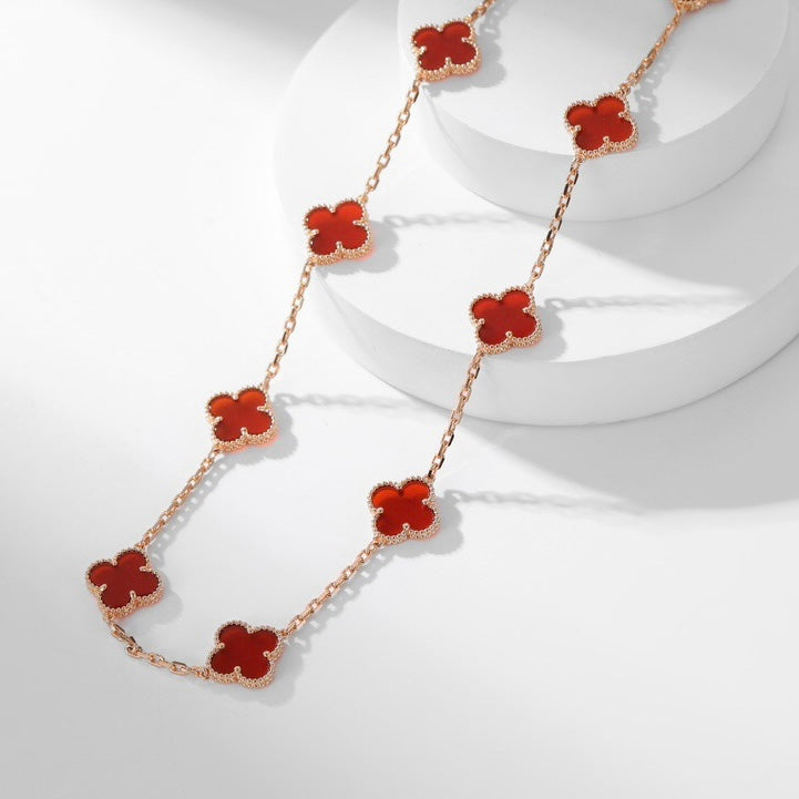 [Perla Lux]CLOVERS THE  10-MOTIFS CARNELIAN NECKLACE