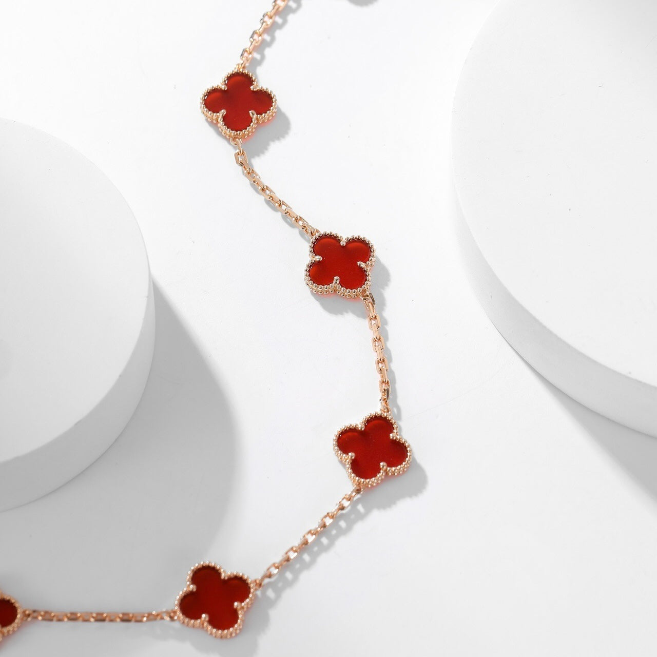 [Perla Lux]CLOVERS THE  10-MOTIFS CARNELIAN NECKLACE