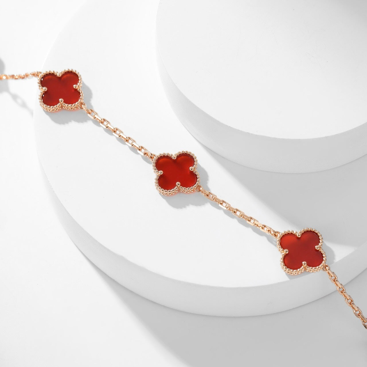 [Perla Lux]CLOVERS THE  10-MOTIFS CARNELIAN NECKLACE