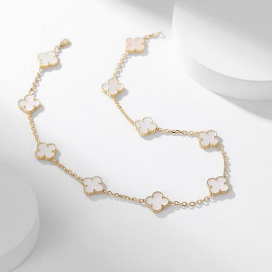 [Perla Lux]CLOVERS THE 10-MOTIFS WHITE MOTHER OF PEARL NECKLACE