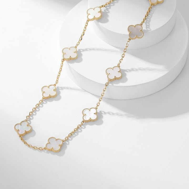 [Perla Lux]CLOVERS THE 10-MOTIFS WHITE MOTHER OF PEARL NECKLACE