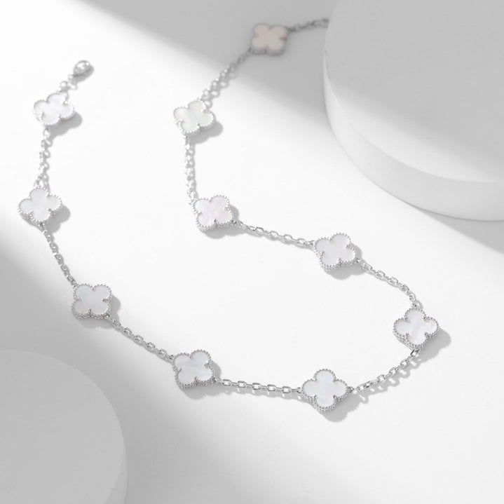 [Perla Lux]CLOVERS THE 10-MOTIFS WHITE MOTHER OF PEARL NECKLACE