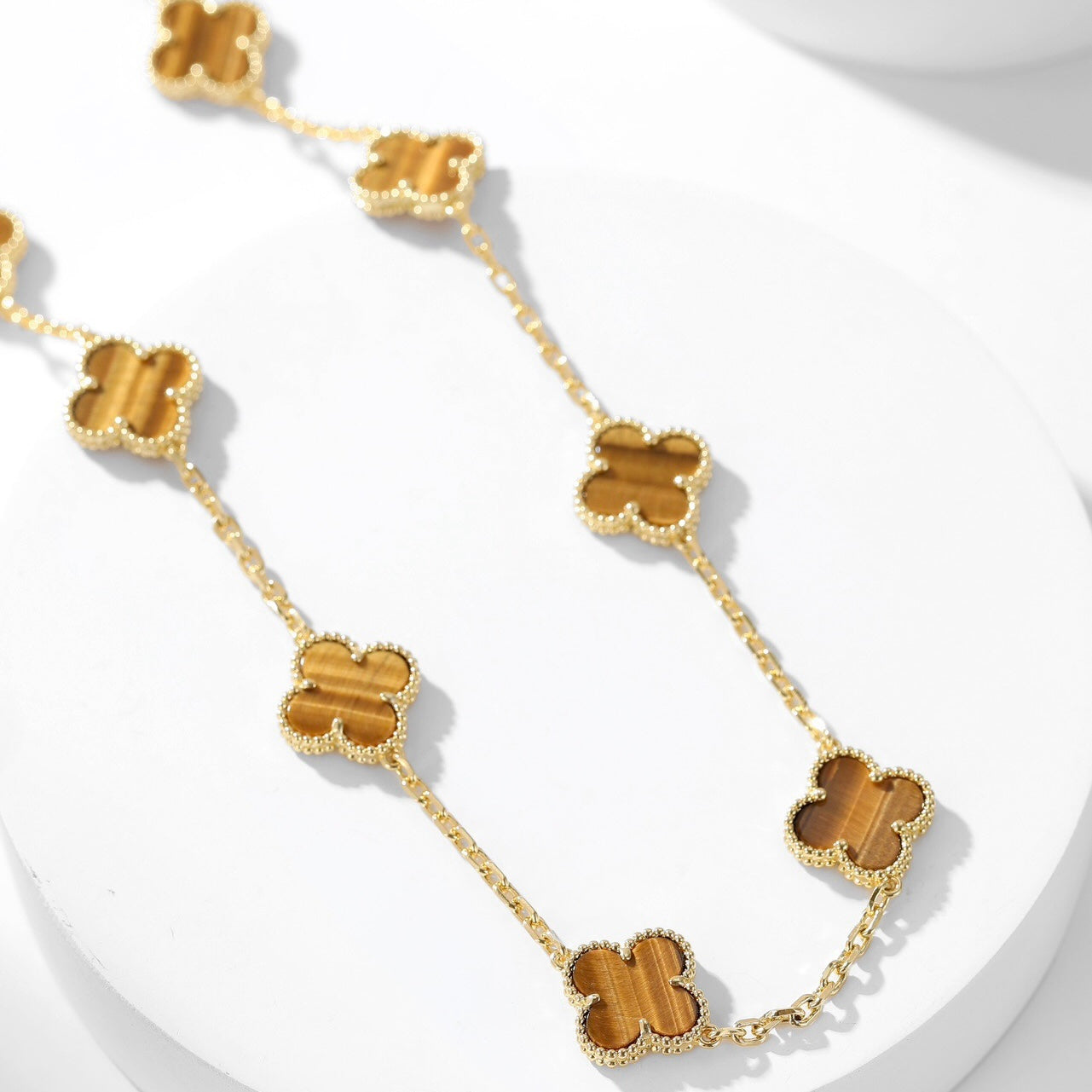 [Perla Lux]CLOVERS THE 10-MOTIFS TIGER EYE NECKLACE