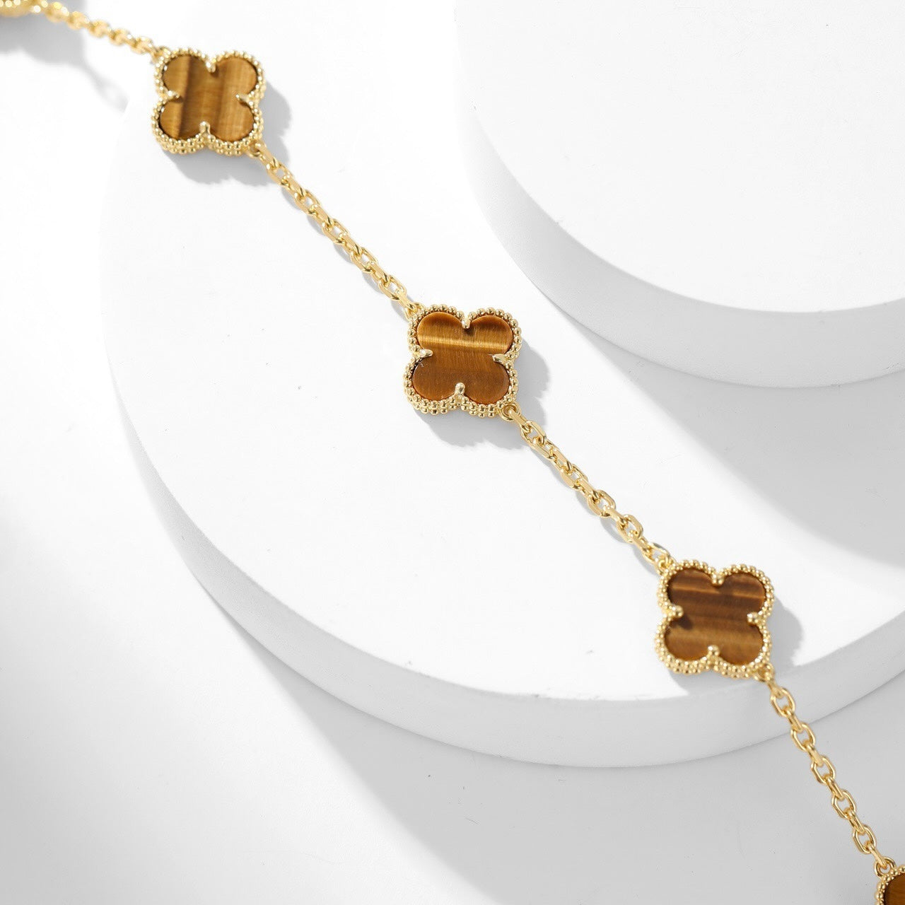 [Perla Lux]CLOVERS THE 10-MOTIFS TIGER EYE NECKLACE