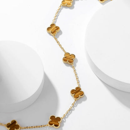 [Perla Lux]CLOVERS THE 10-MOTIFS TIGER EYE NECKLACE