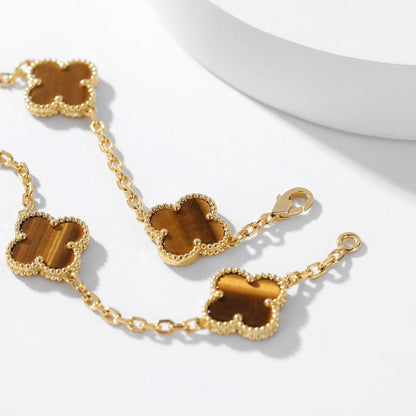[Perla Lux]CLOVERS THE 10-MOTIFS TIGER EYE NECKLACE