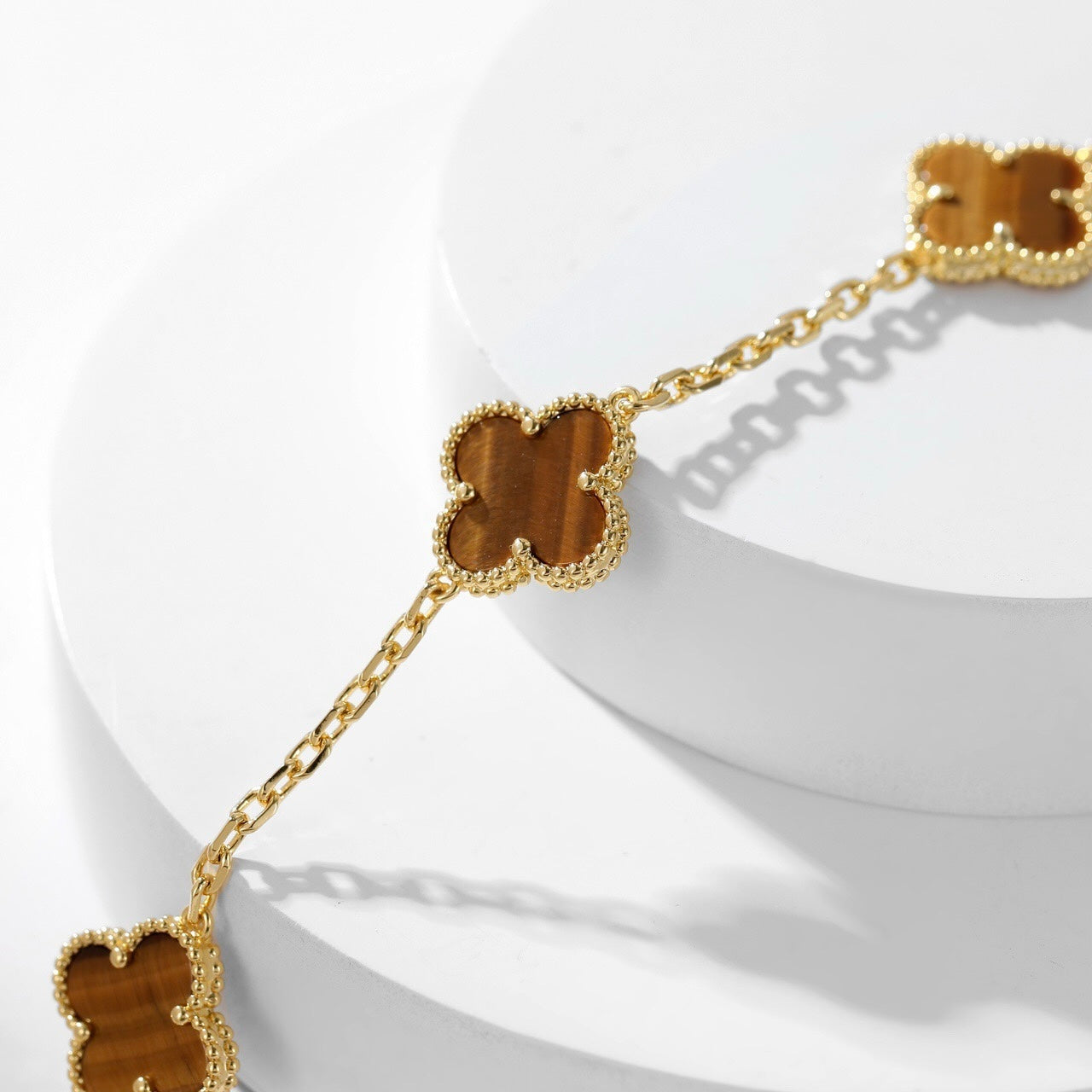 [Perla Lux]CLOVERS THE 10-MOTIFS TIGER EYE NECKLACE