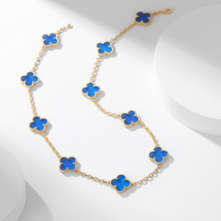 [Perla Lux]CLOVERS THE 10-MOTIFS BLUE AGATE NECKLACE