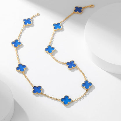 [Perla Lux]CLOVERS THE 10-MOTIFS BLUE AGATE NECKLACE