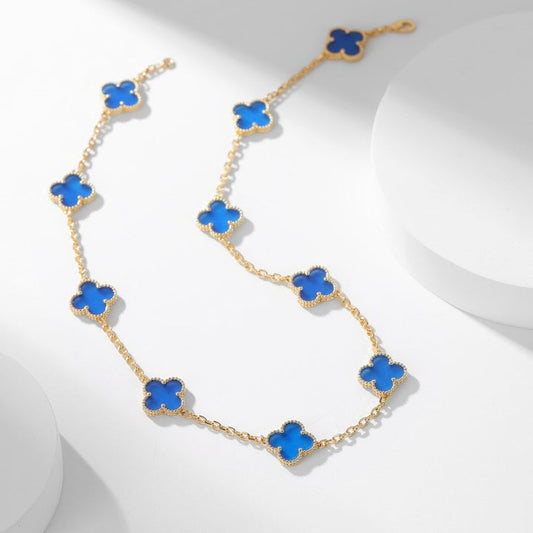 [Perla Lux]CLOVERS THE 10-MOTIFS BLUE AGATE NECKLACE
