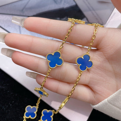 [Perla Lux]CLOVERS THE 10-MOTIFS BLUE AGATE NECKLACE