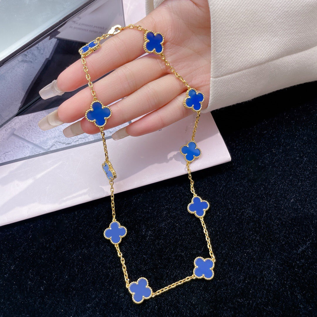 [Perla Lux]CLOVERS THE 10-MOTIFS BLUE AGATE NECKLACE