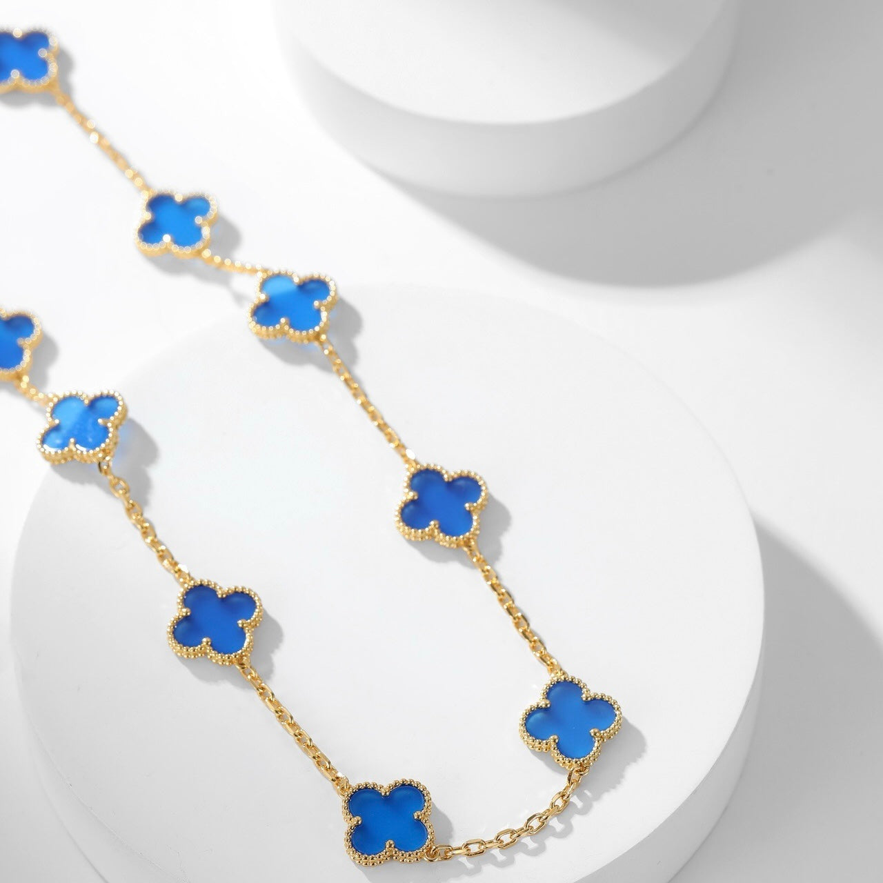 [Perla Lux]CLOVERS THE 10-MOTIFS BLUE AGATE NECKLACE
