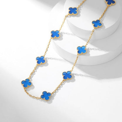 [Perla Lux]CLOVERS THE 10-MOTIFS BLUE AGATE NECKLACE