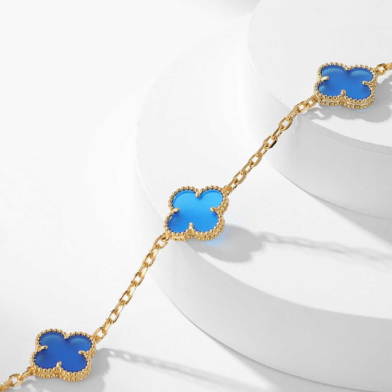 [Perla Lux]CLOVERS THE 10-MOTIFS BLUE AGATE NECKLACE