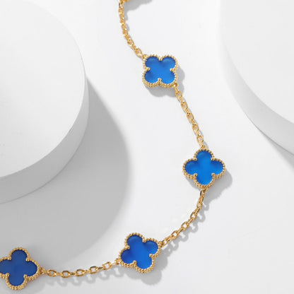[Perla Lux]CLOVERS THE 10-MOTIFS BLUE AGATE NECKLACE