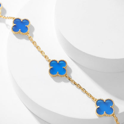 [Perla Lux]CLOVERS THE 10-MOTIFS BLUE AGATE NECKLACE