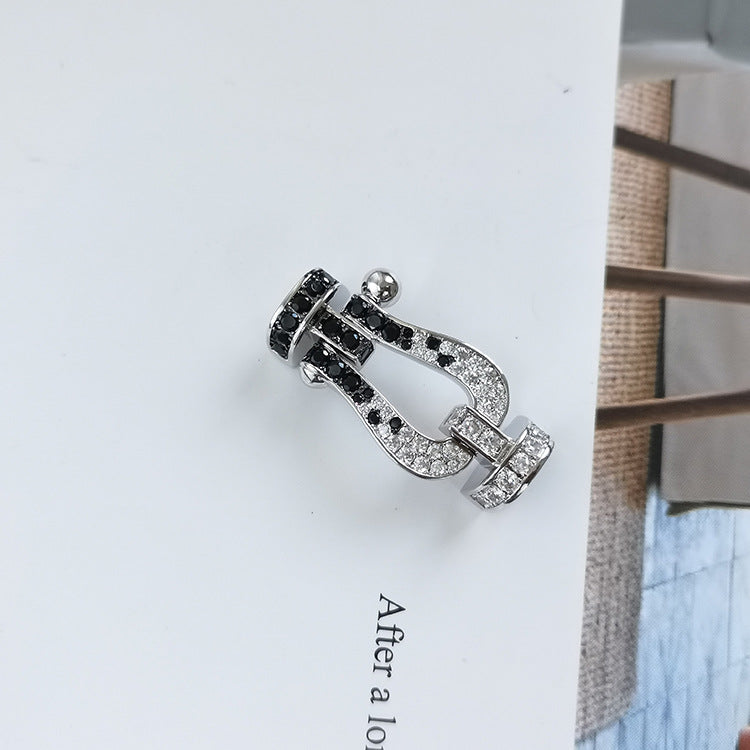 [Perla Lux]FORCE LARGE HORSESHOE BLACK WHITE DIAMOND BRACELET SILVER