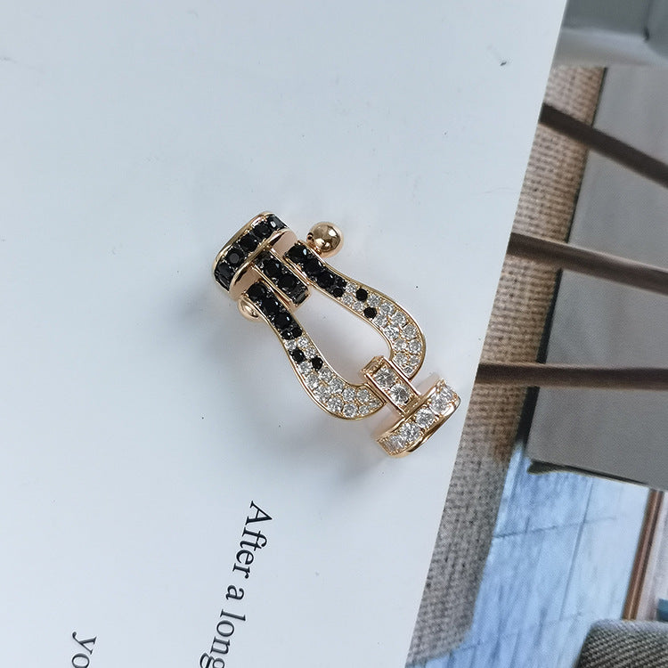 [Perla Lux]FORCE LARGE HORSESHOE BLACK WHITE DIAMOND BRACELET SILVER