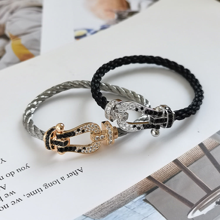 [Perla Lux]FORCE LARGE HORSESHOE BLACK WHITE DIAMOND BRACELET SILVER