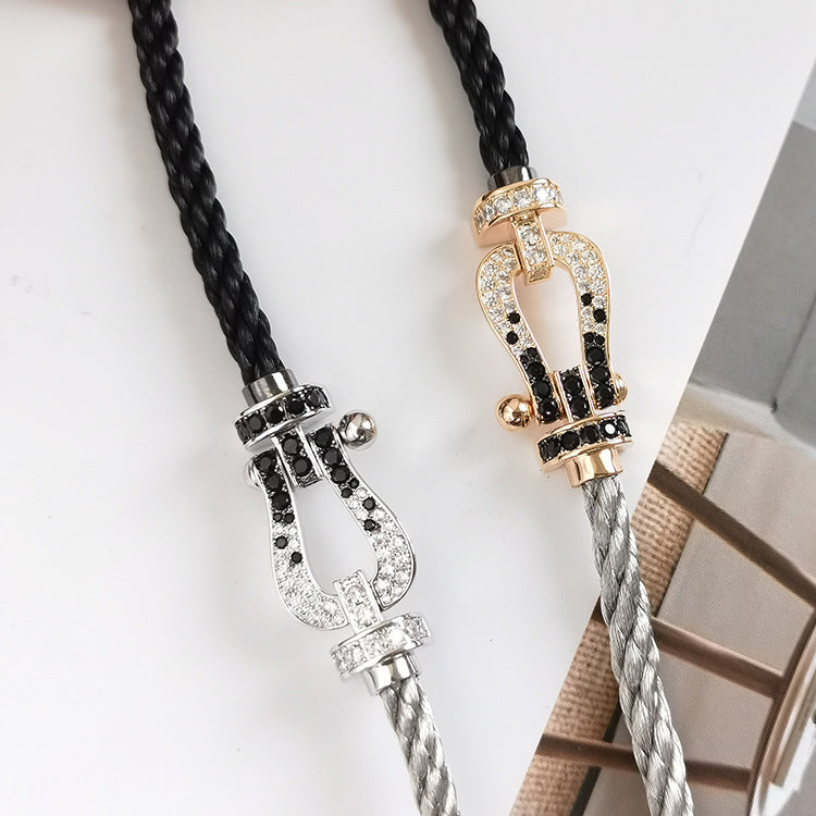 [Perla Lux]FORCE LARGE HORSESHOE BLACK WHITE DIAMOND BRACELET ROSE GOLD